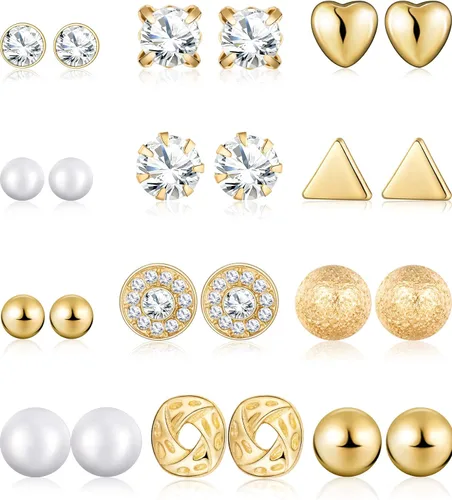 Miniatura 6 de BBTO Juego de 24 pares de aretes de perlas de cristal, joyería para mujeres y hombres