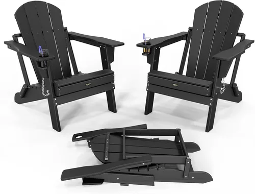Miniatura 11 de VINGLI Sillas Adirondack de plástico, plegables con soporte para tazas, material de polietileno de alta densidad impermeable, cómoda capacidad