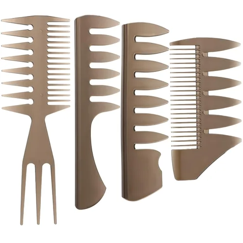 Miniatura 9 de Sieral Juego de 4 peines para peinar el cabello, peines de textura de dientes anchos con cola de doble cara, herramienta de peluquería para hombres