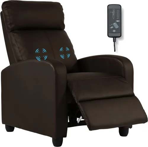 Miniatura 8 de HCY Silla reclinable de masaje acolchada con asiento ancho, sofá individual con reposapiés, piel sintética para sala de estar, cine en casa (negro)