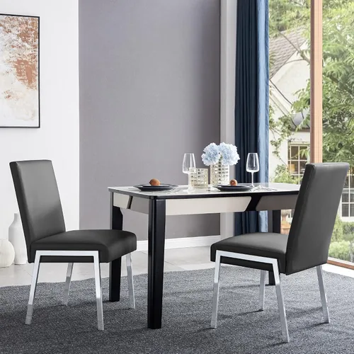 Juego de 2 sillas de comedor modernas, cómodas sillas de comedor con cojines gruesos, silla auxiliar de cocina tapizada de cuero con pies de metal