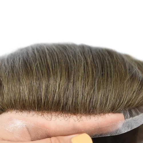 Miniatura 184 de Toupee para hombres nudos blanqueados hombres toupee hairpieces europeo virgen sistema de reemplazo de cabello humano suave encaje francés hombres