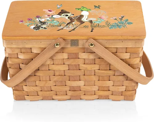 Picnic TIME Disney Bambi Poppy - Cesta de picnic personal, cesta de almuerzo de mimbre tejida a mano con enfriador aislado extraíble, lonchera retro