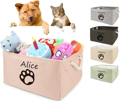 Miniatura 7 de Cesta de almacenamiento de juguetes para perros, plegable, personalizable con diseño de nombre de mascota, organizador para juguetes de perros, F