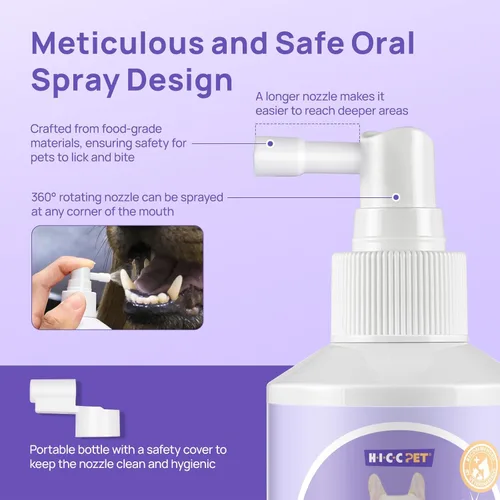 Miniatura 7 de HICC PET Spray de Cuidado Dental para Perros, Refrescante de Aliento Recomendado por Veterinarios y Spray de Limpieza de Dientes, Elimina el Mal