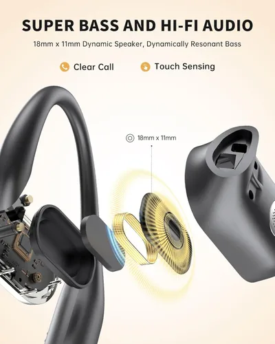 Miniatura 5 de Auriculares de oreja abierta, auriculares sobre la oreja con ganchos para los oídos, auriculares Bluetooth inalámbricos verdaderos con micrófono