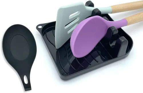 Paquete de 2 cucharas para múltiples utensilios con almohadilla de goteo, antideslizante, resistente al calor, soporte para cuchara de cocina y