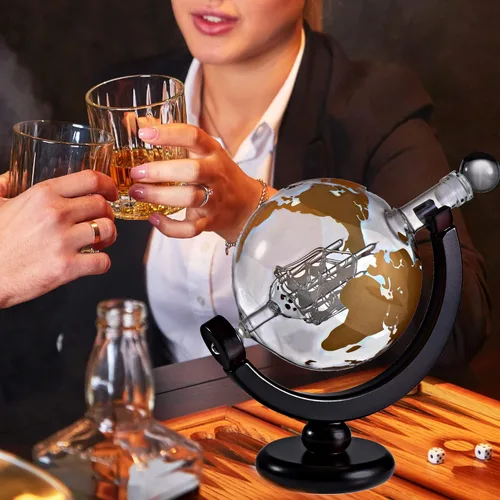 Miniatura 3 de Juego de regalo de globo de whisky, bandeja de base rica, dispensador de whisky dorado, tapón hermético para vino, bourbon, brandy, jugo, agua