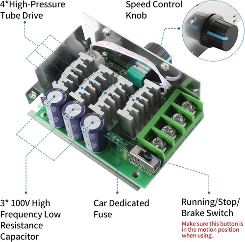 Miniatura 2 de Controlador de velocidad del motor de CC PWM, Enmja 7-70V 30A Regulador de velocidad del motor PWM ajustable 12V 24V 36V 48V
