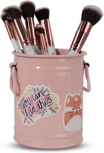 Miniatura 4 de Soporte para bolígrafo para escritorio con 60 piezas de animales lindos y 50 calcomanías inspiradoras, soporte para lápices de hojalata, organizador