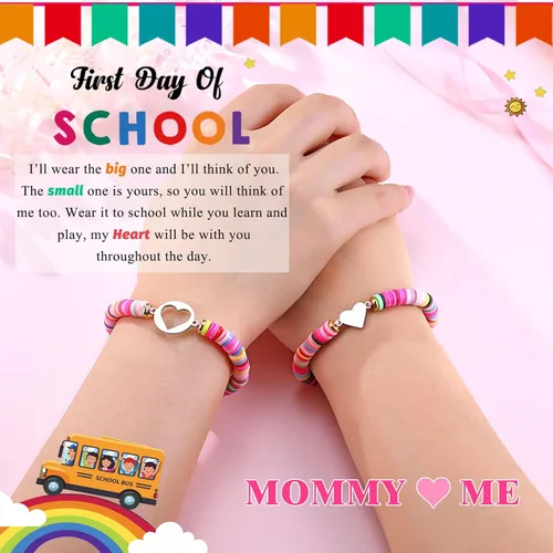 Miniatura 2 de First Day of KindergartenPre KSchool Mother Daughter Bracelets Matching Heart Wish Bracelet Set for 2 Gifts