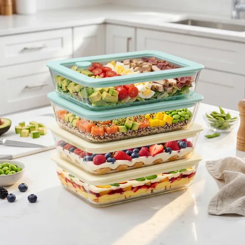 Miniatura 5 de Juego de recipientes de vidrio para alimentos Urban Green con tapa de vidrio, 4 paquetes, recipientes de almacenamiento de alimentos con tapa Verde