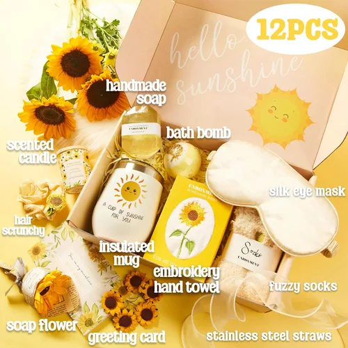Miniatura 2 de Regalos de girasol para mujeres, cesta de regalo de envío de sol, mejora pronto para amigos enfermos, paquete de cuidado para recuperación después