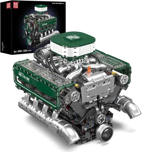 Mould King 10182 V8 - Kit de bloque de motor de gasolina con doble turbo y ocho cilindros, tecnología de motor V8, kit de bloques de abrazadera,
