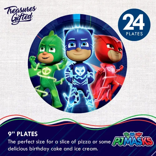 Miniatura 2 de Treasures Gifted Suministros para fiesta de cumpleaños con licencia oficial de PJ Masks - Sirve a 24 invitados - Juego clásico de vajilla PJ Masks