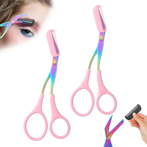 Miniatura 16 de Tijeras de cejas 2 en 1 con peine, cortador de cejas de acero inoxidable de precisión, tijeras de aseo antideslizantes para hombres y mujeres, Azul