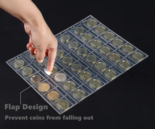 Miniatura 3 de MUDOR Páginas de bolsillo para monedas, sin PVC, hojas de 30 bolsillos para carpetas