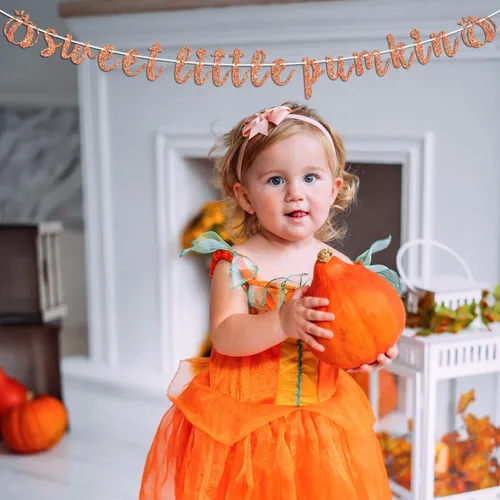 Miniatura 3 de Cartel de calabaza con texto en inglés "Sweet Little Pumpk", con temática de otoño, para baby shower, cumpleaños, Acción de Gracias, decoración