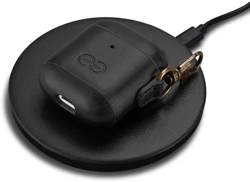Miniatura 3 de Dreem Om - Funda para estuche con clip para llavero compatible con AirPods 1 y 2, funda de cuero vegano para Airpods para hombres y mujeres, Negro