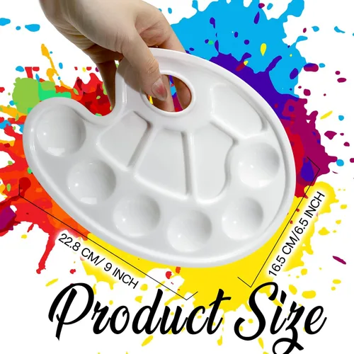 Miniatura 2 de FANDAMEI 20 paletas de bandejas de pintura ovaladas, paleta de bandeja de pintura de plástico, paletas de pintura con agujero para el pulgar