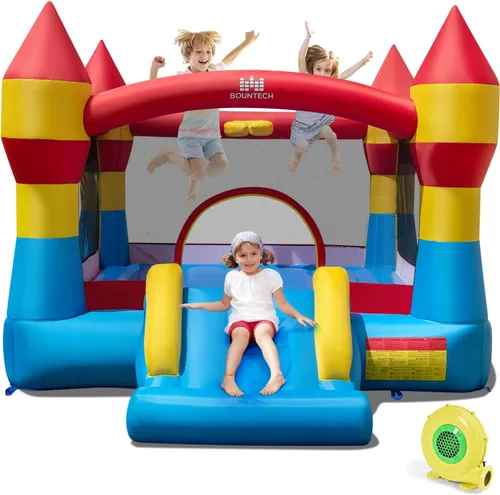 Miniatura 9 de BOUNTECH Casa inflable de rebote de 12 x 9 pies, gran castillo animoso para diversión de fiesta infantil, gran área de salto, tobogán, fácil