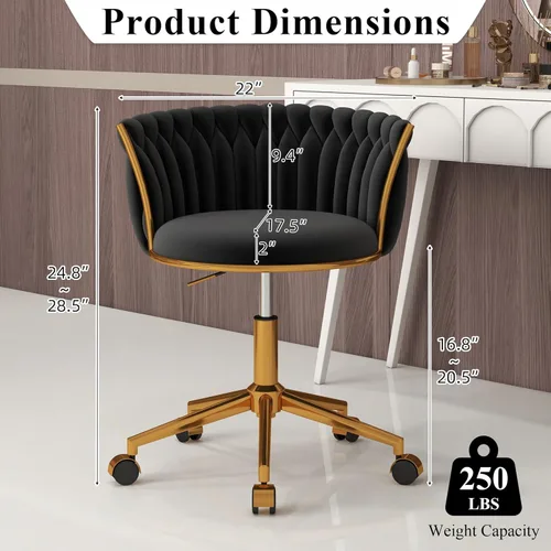 Miniatura 2 de ABET Silla de tocador con ruedas, pequeña silla de escritorio de terciopelo para oficina, taburetes de maquillaje semicirculares tejidos a mano