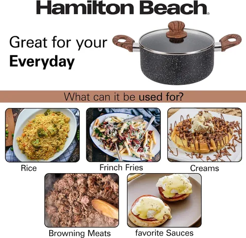 Miniatura 4 de Hamilton Beach Revestimiento de mármol antiadherente de 3 cuartos de galón con calefacción uniforme, olla de horno holandés redonda con tapa