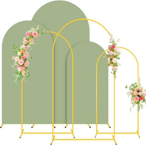 Miniatura 15 de Soporte de arco de boda y juego de cubierta de arco color melocotón de 2 piezas (7.2 pies, 6 pies) Soporte de telón de fondo de metal para fiestas
