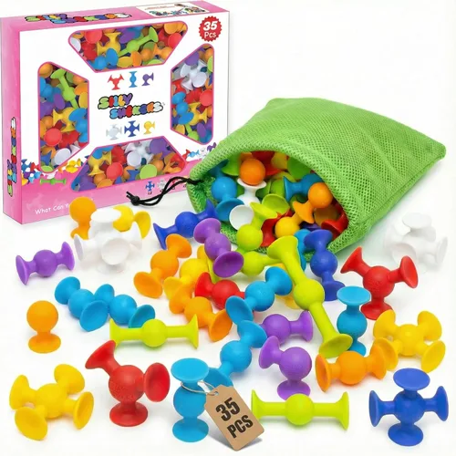 35 piezas de juguetes de succión para bebés, divertidos juegos de baño para bebés, juguetes de baño para niños pequeños, educativos para niños