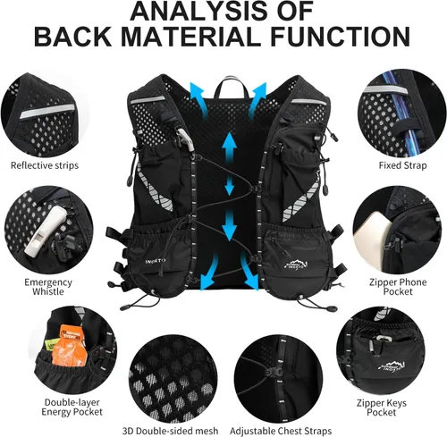 Miniatura 3 de IX INOXTO Running Vest Hydration Backpack, Lightweight Running Backpack Hydration Pack with 1.6L Water Bladder Daypack for Trail Running Hiking
