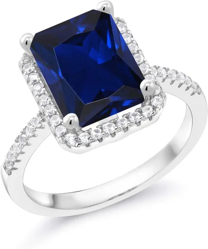 Miniatura 3 de Gem Stone King Anillo de compromiso de plata de ley 925 con piedra natal Corte esmeralda de 0.394 x 0.315 in Anillo de compromiso de boda