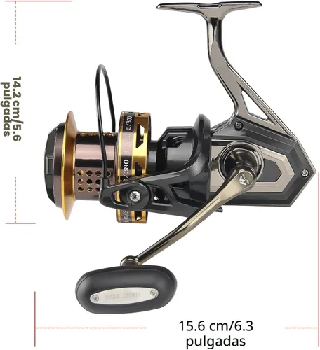 Miniatura 2 de Big Game Surf Spinning Carrete de pesca 8000/12000, 44.1 lbs de potencia de arrastre sin holgura, asiento de carrete de metal, engranaje de aleación