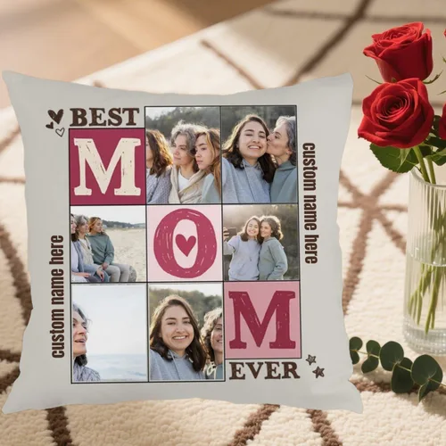 Miniatura 5 de Custom Pillow Case Designed with 6 Pictures and Words for Mom, Decorative Cushion Providing a Heartfelt Gift for Family Celebrations Holidays or 6