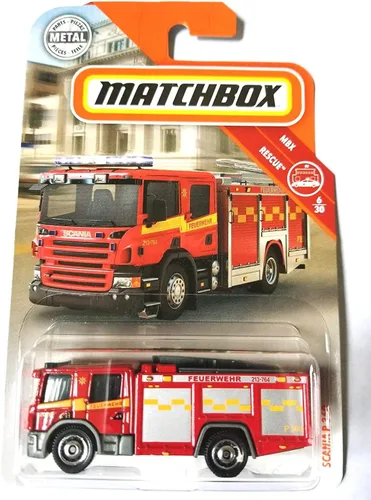 Matchbox 2019 MBX Rescue Scania P 360 Fire Engine, rojo, escala 1:64, aleación de metal fundido a presión, niños (unisex), 8 pulgadas de largo x 6
