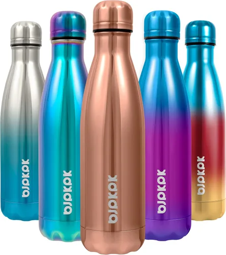 BJPKPK Botellas de agua de acero inoxidable con aislamiento de 17 onzas, mantiene el frío y el calor, brillante oro rosa Oro rosa brillante