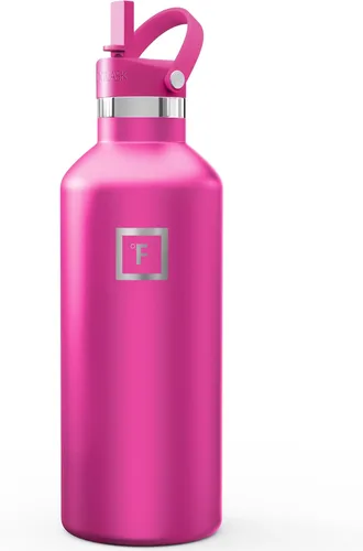 Miniatura 11 de IRON °FLASK Botellas de agua de campamento/senderismo, 3 tapas (estrecha con popote), sin fugas, aisladas al vacío, acero inoxidable de doble pared