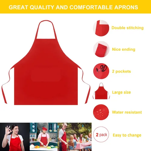 Miniatura 3 de Paquete de 2 gorros de chef y delantales para mujeres y hombres, delantales de cocina con bolsillos para hornear barbacoa