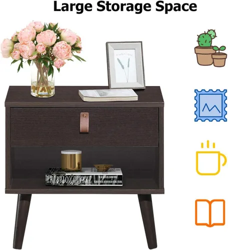 Miniatura 5 de Mesa auxiliar multifunción estilo mediados de siglo, mesa auxiliar para sofá, mesita de noche con estante de cajón, resistente y duradera