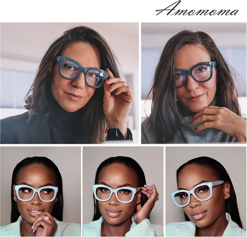 Miniatura 2 de AMOMOMA Anteojos de lectura retro de gran tamaño para mujer, bloqueo de luz azul, lectores de computadora, bisagra de resorte AM6003 C7 azul+c8