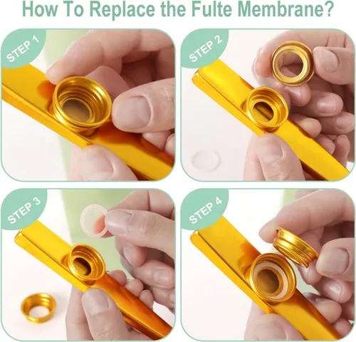 Miniatura 5 de Fansjoy Kazoos - Paquete de 6 instrumentos musicales de metal Kazoos con 12 membranas de flauta para principiantes amantes de la música