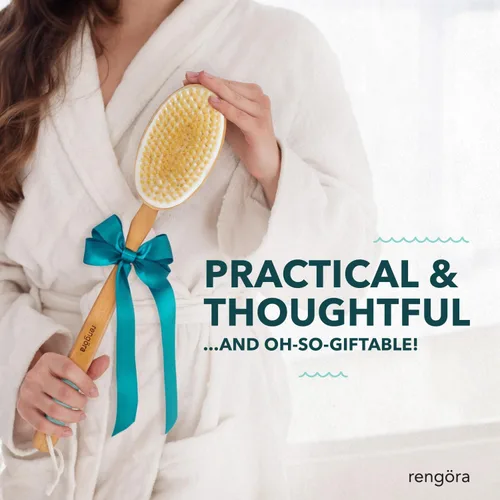 Miniatura 8 de Cepillo corporal de cepillado en seco, exfoliante corporal con cerdas naturales de jabalí, mango largo ergonómico desmontable, ideal para cepillado