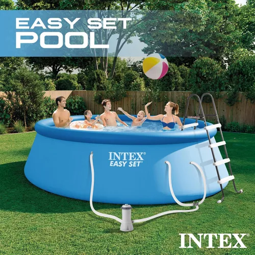 Miniatura 2 de Intex Juego de piscina inflable redonda de 15 x 48 pulgadas para exteriores con escalera, bomba de filtro y kit de limpieza de piscina