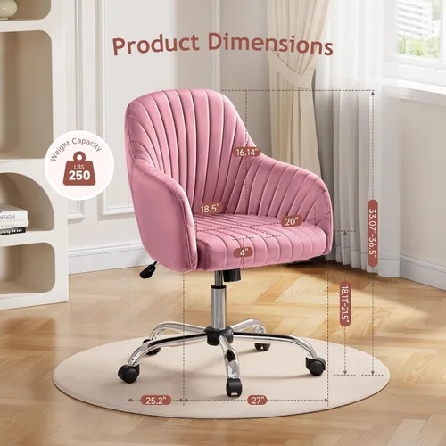 Miniatura 2 de Warmiehomy Silla de Escritorio de Terciopelo para Oficina en Casa, Silla de Trabajo Giratoria Ajustable Moderna, Sillas de Tocador para Mujeres