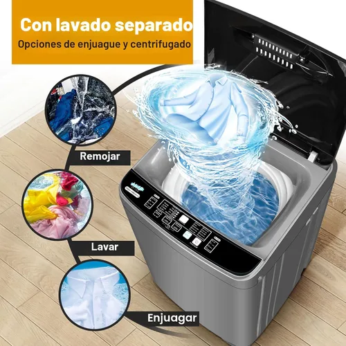 Miniatura 5 de Lavadora portátil, lavadora pequeña completamente automática de 17.7 libras para apartamento, 10 programas de lavado con manguera de drenaje
