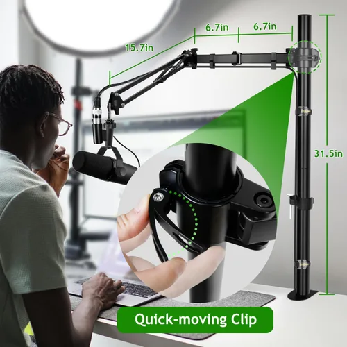Miniatura 4 de Brazo de Micrófono de Pluma, Soporte de Micrófono Aéreo Ajustable con Altura con Elevador de Extensión para Shure SM7B Blue Yeti HyperX QuadCast S