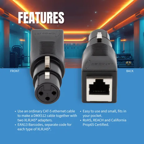 Miniatura 7 de SIRS-E CPoint XLR RJ45 - Adaptador CPoint XLR RJ45 Ethernet a DMX512, convertidor de cable hembra de 3 pines, XLRJ45-3F