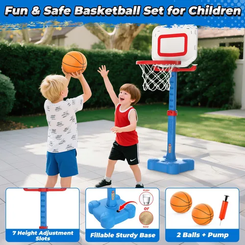 Miniatura 8 de EagleStone Aro de Baloncesto y Juego de Pelota T 4 en 1 para Niños Pequeños, Aro de Baloncesto de Altura Ajustable, Juguete de Pelota T