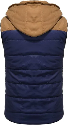 Miniatura 28 de WENKOMG1 Chaleco con capucha con doble cremallera para hombre, abrigo de color sólido, abrigo cálido y grueso, sin mangas, chaqueta suelta