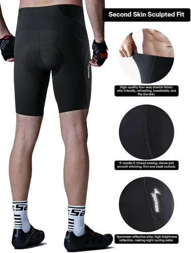 Miniatura 6 de Sportneer Pantalones cortos de ciclismo acolchados para hombre, acolchado 4D, pantalones cortos de ciclismo para hombre, transpirables y absorbentes
