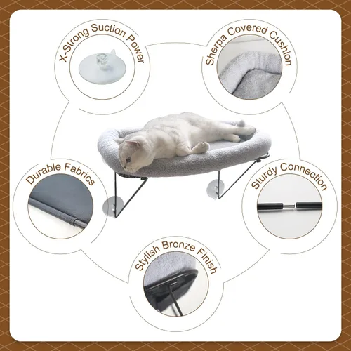 Miniatura 3 de Zakkart Percha para ventana para gatos, 100% metal apoyado desde abajo, viene con una cálida cama espaciosa para mascotas, hamaca de ventana